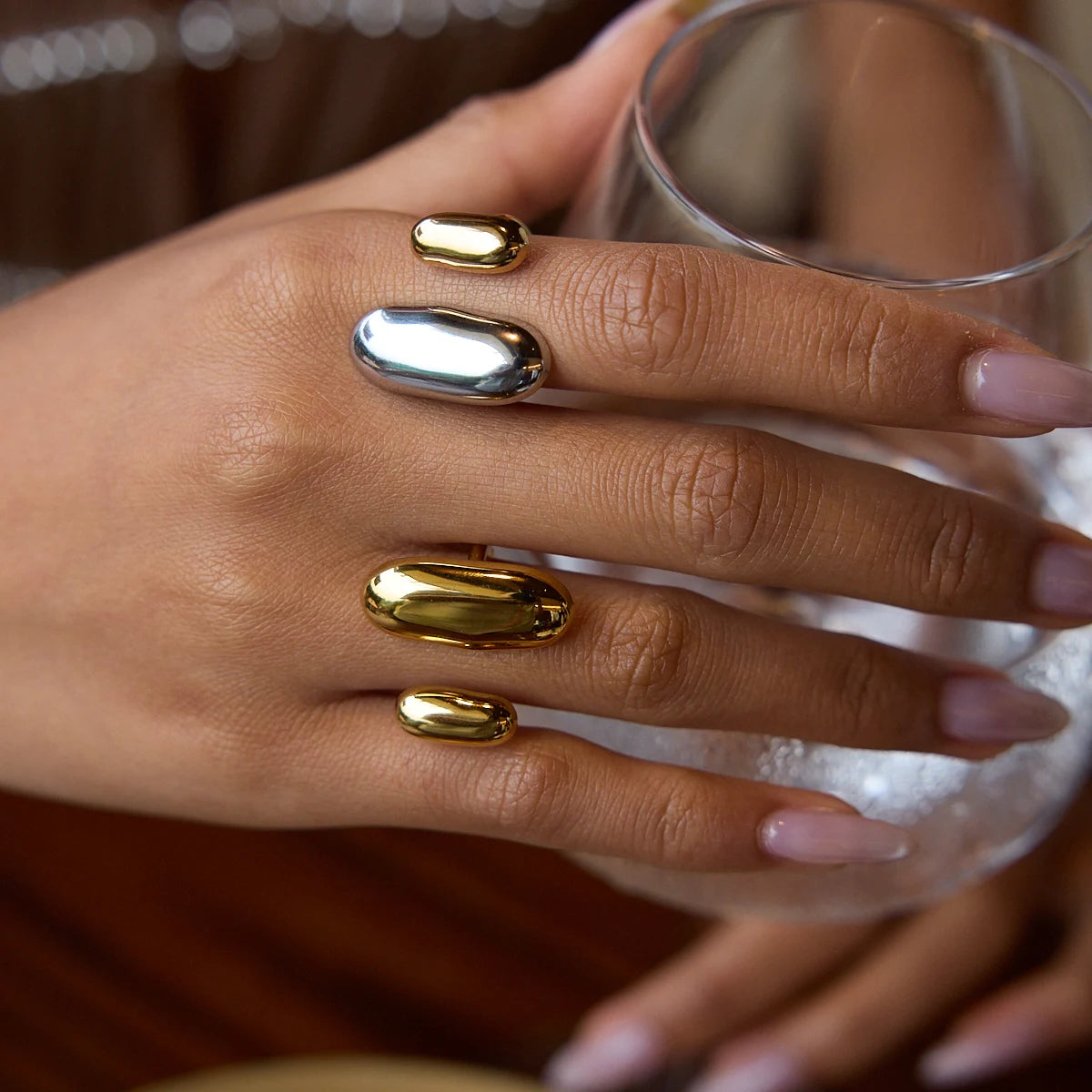 Anel Duplo Dourado e Prata