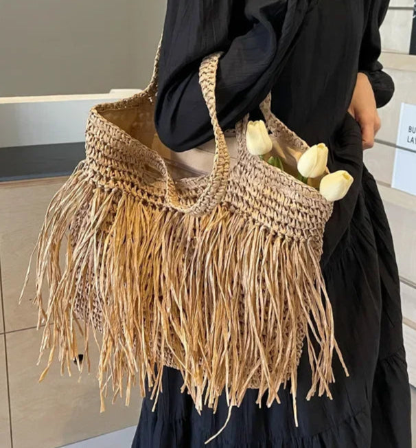 Bolsa Bali Palha com Franja
