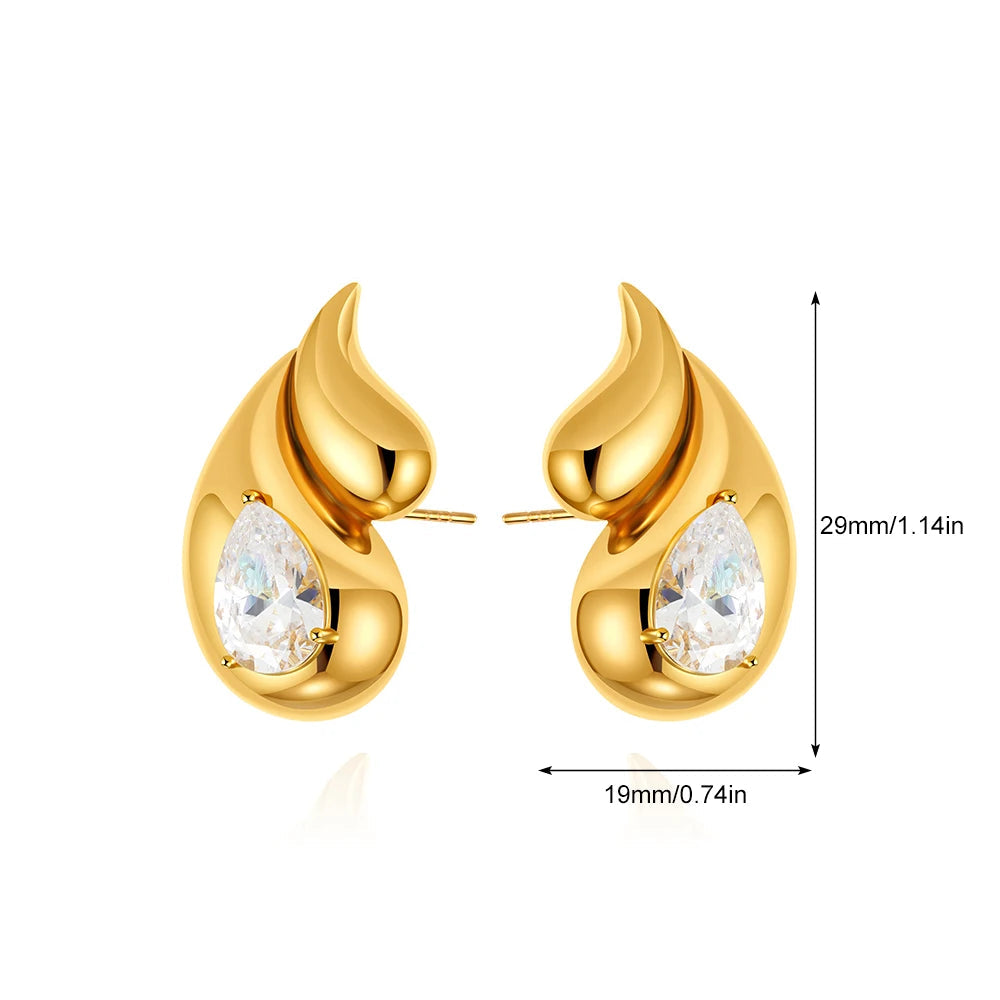 Brinco Gota Dupla Dourado com Zircônia