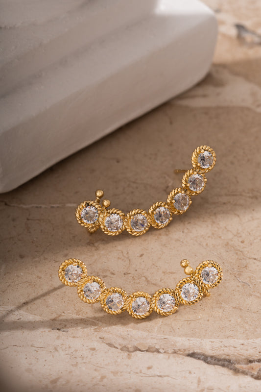 Brinco Ear Cuff Dourado com Cristal
