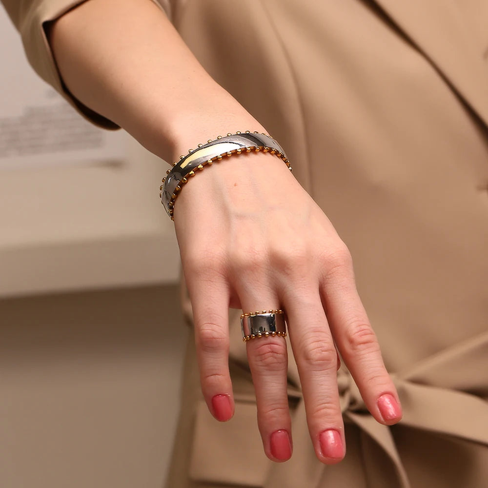 Pulseira Bracelete Luxo Prata com Dourado