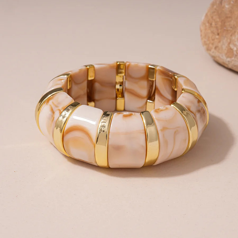Trio de Pulseira Bracelete Creme com Dourado