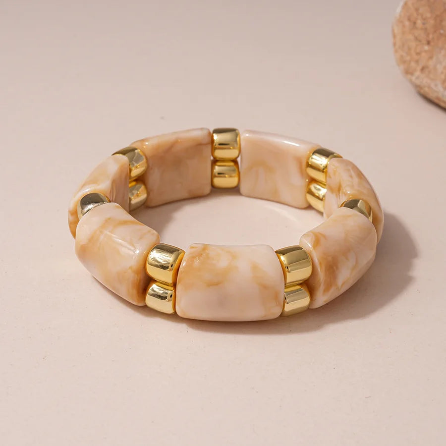 Trio de Pulseira Bracelete Creme com Dourado