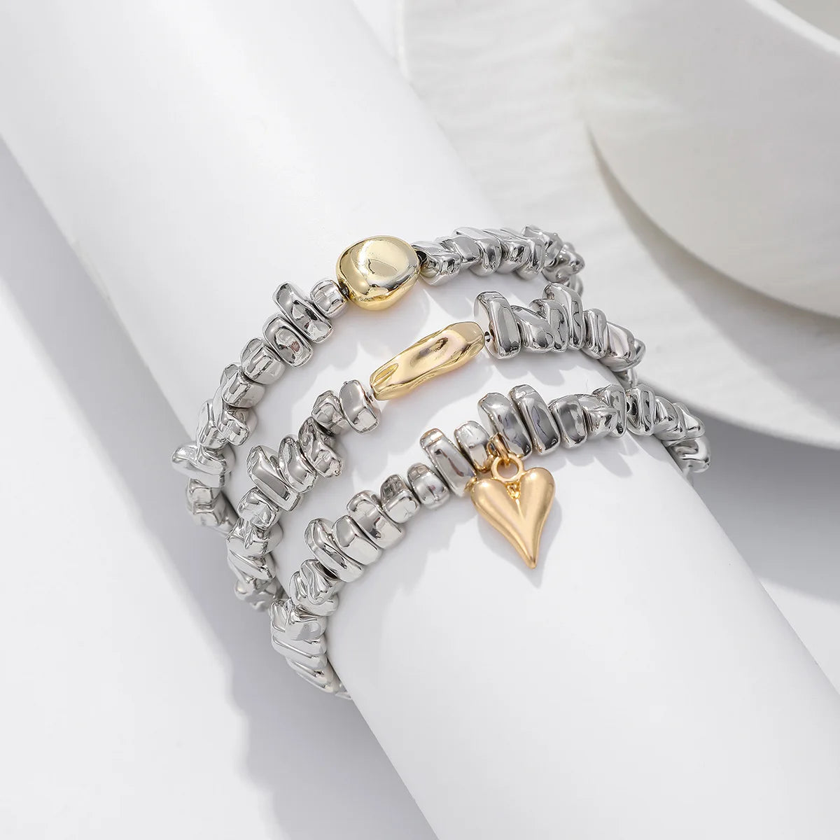 Trio de Pulseiras Prata e Dourado