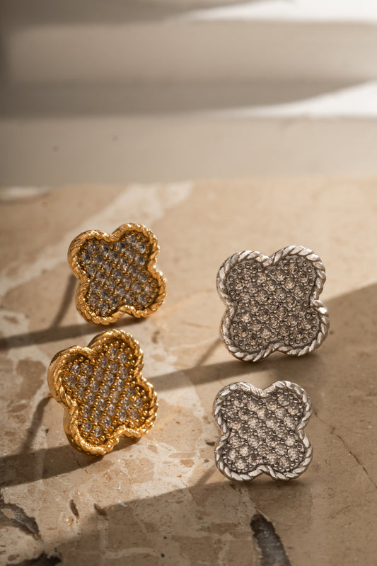Brinco Duplo Cravejado de Zircônia flor