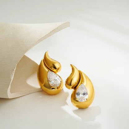 Brinco Gota Dupla Dourado com Zircônia