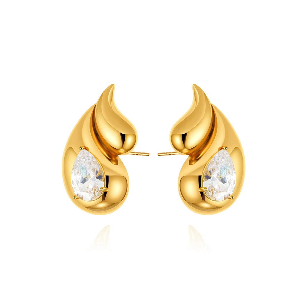 Brinco Gota Dupla Dourado com Zircônia