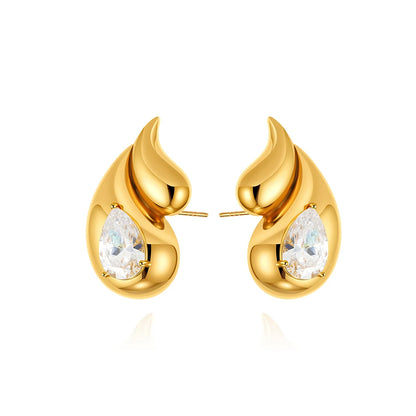 Brinco Gota Dupla Dourado com Zircônia