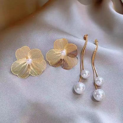 Brinco Longo de Flor com Pérola