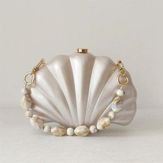 Clutch Concha Perolada com Alça Marmorizada
