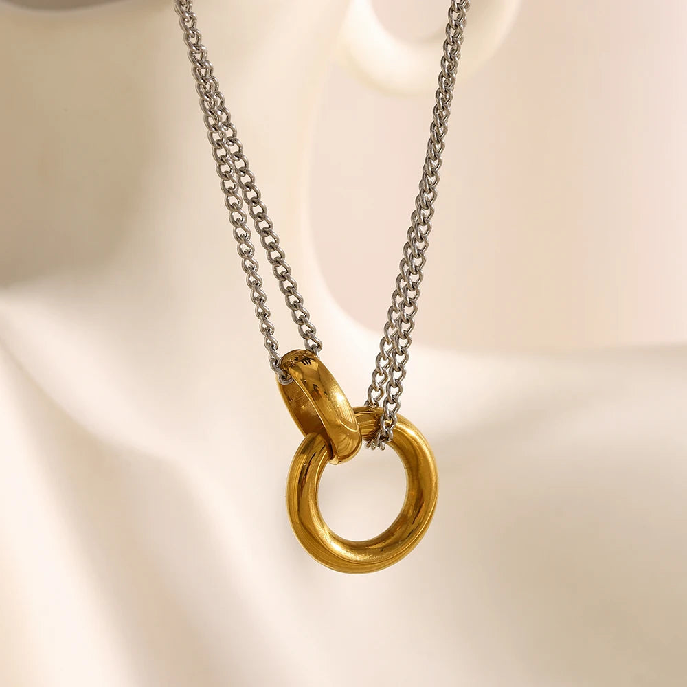 Colar Corrente Dupla com Elo Dourado
