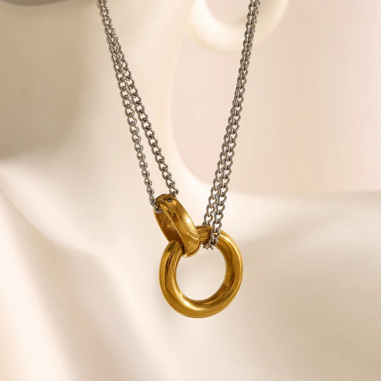 Colar Corrente Dupla com Elo Dourado