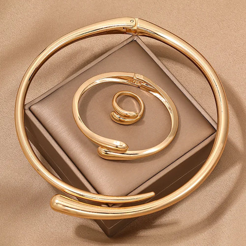 Conjunto Colar, Pulseira e Anel Contorno
