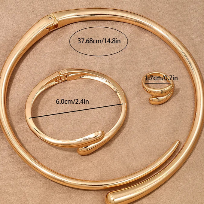 Conjunto Colar, Pulseira e Anel Contorno