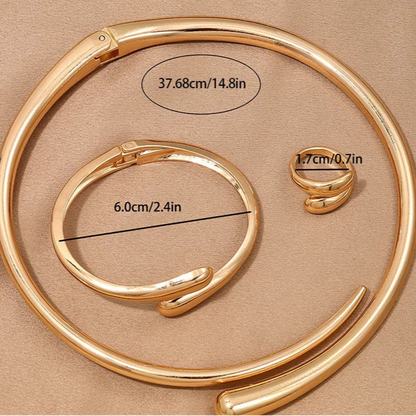 Conjunto Colar, Pulseira e Anel Contorno