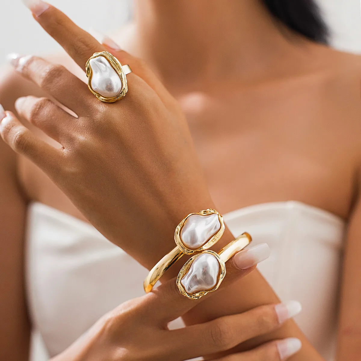 Conjunto Pérola Barroca com Dourado