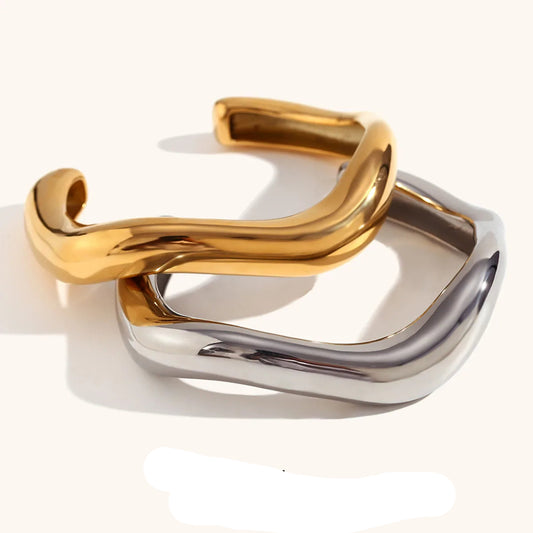 Pulseira Bracelete Duplo Orgânico Dourado e Prata