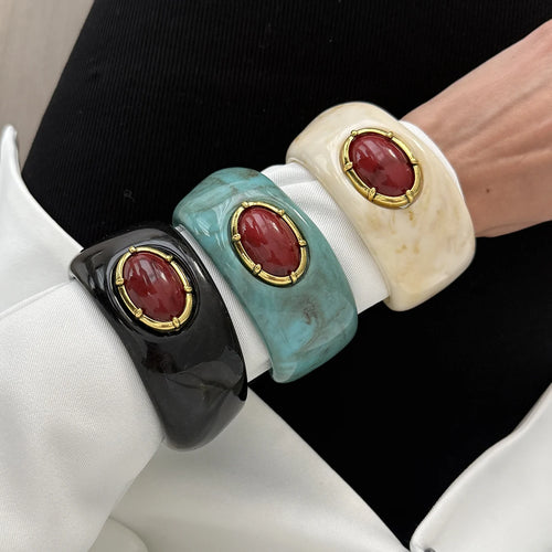 Trio de Bracelete Resinado com Pedra