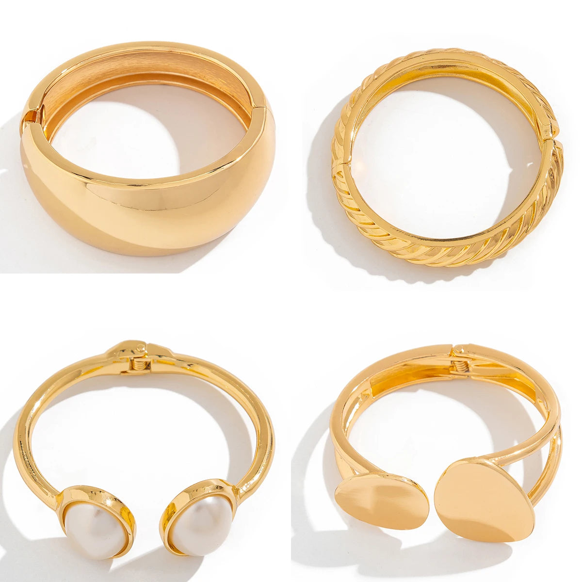 Trio de Pulseiras Esculturas Douradas