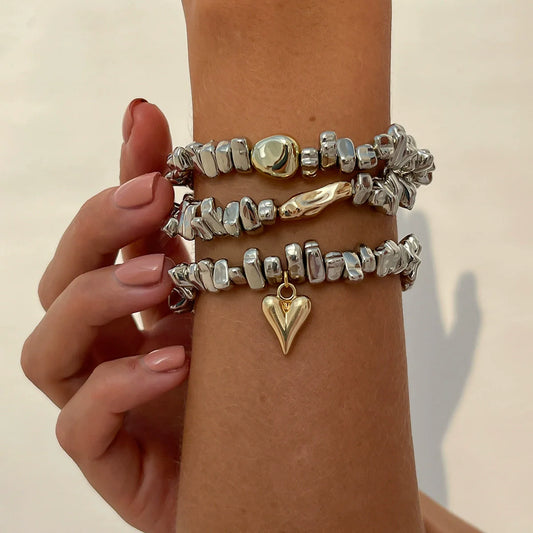 Trio de Pulseiras Prata e Dourado