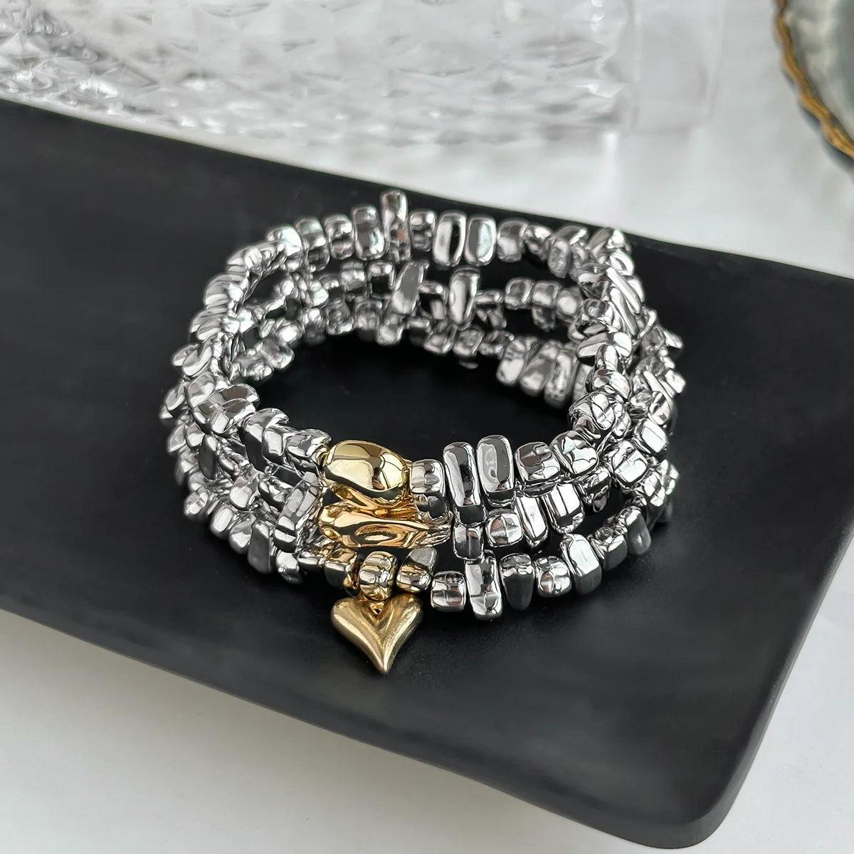 Trio de Pulseiras Prata e Dourado