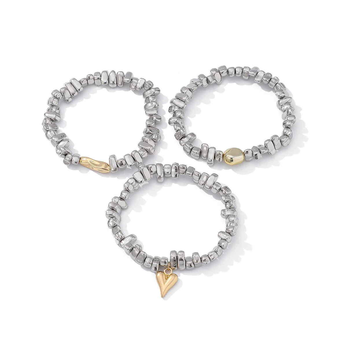 Trio de Pulseiras Prata e Dourado