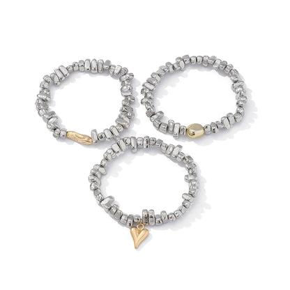 Trio de Pulseiras Prata e Dourado
